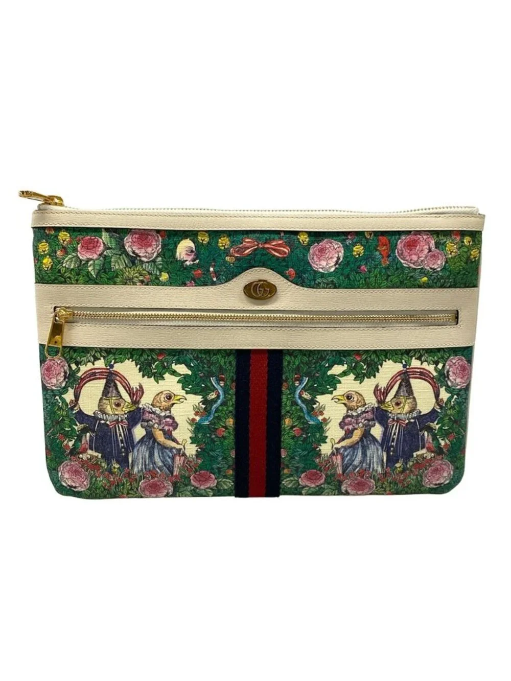 Gucci Clutch Ophidia Yuko Higuchi Green Ivory Multi Leather